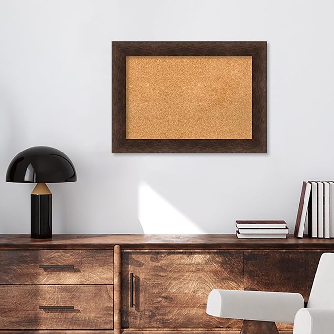 Amanti Art Natural Cork Board for Wall, 21x29 Vision Board with Brown Wood Frame, Medium Corkboard Office Decor for Home Organization, Casual Corkboard Pinboard to Display Items for Home Organization-DeskLoop Office