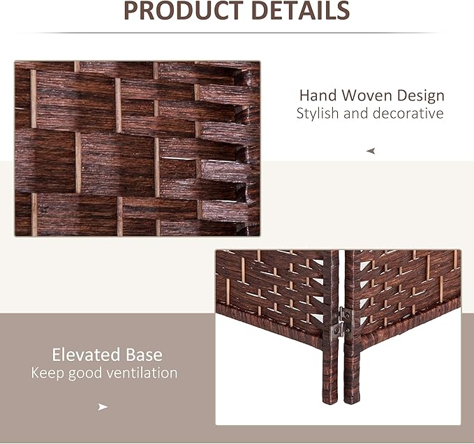 HOMCOM Room Divider 4 Panels Folding Privacy Screen 6FT Tall Portable Wicker Weave Partition Wall Divider for Bedroom Home Office, Brown-DeskLoop Office