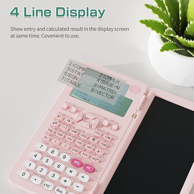 Rechargeable Scientific Calculator for Students, Pink 991ES MAX Foldable Science Calculator with Notepad 417 Function Solar Energy Science Calculators for Middle and High School Supplies (Pink)-DeskLoop Office