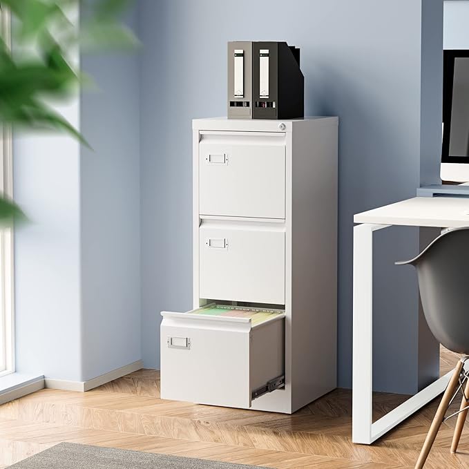 3 Drawer File Cabinet, Filing Cabinets for Home Office, Metal Vertical File Storage Cabinet with Lock, Locking File Cabinet for A4 Legal/Letter, 15" W x 17.7" D x 38.6" H, Assembly Required-DeskLoop Office