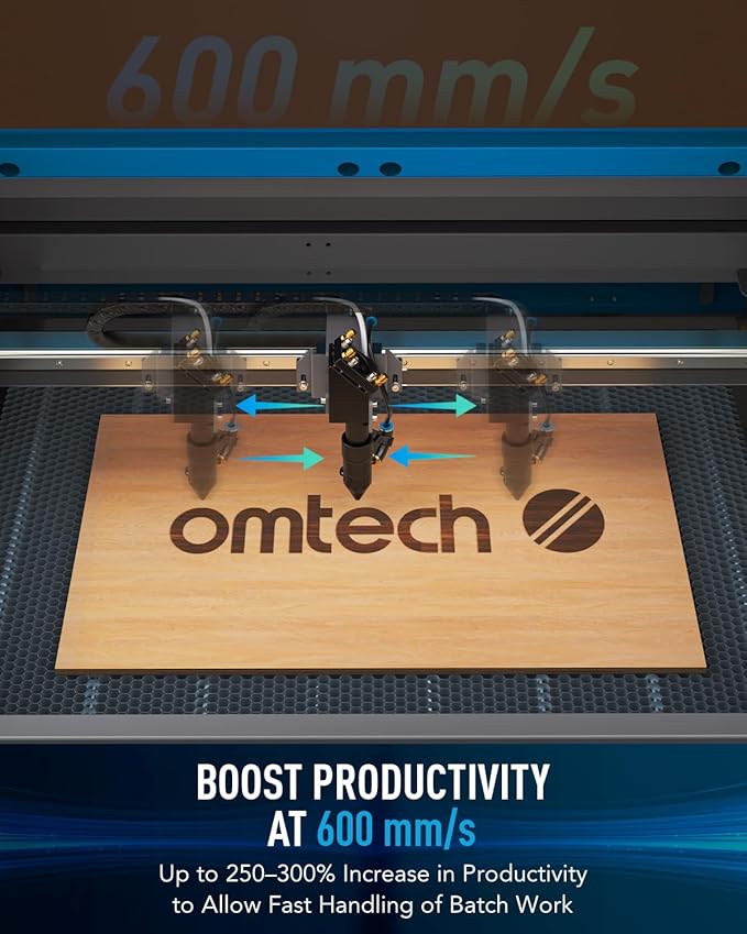 OMTech 100W CO2 Laser Engraver with LightBurn & Water Chiller, 20"x28" Laser Engraving Cutting Machine with 4 Way Pass Through Air Assist Wheels, Industrial Laser Cutter-DeskLoop Office