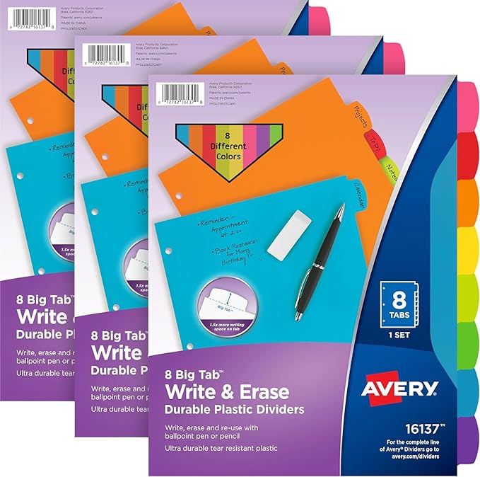 Avery Write & Erase 8 Tabs Plastic Divider by Avery