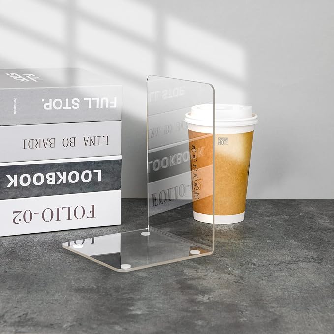 Adwikoso Clear Acrylic Book Ends, Non-Slip Book Holder Stand, Decorative Book - Image 3