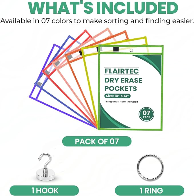 7-Pack Dry Erase Pockets – 10x14 Heavy Duty Sleeves - Image 3