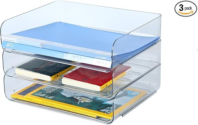 3 Tiers Stackable A4 Paper Trays, Office Desk File Holder, Tidy File Document by HKeeper