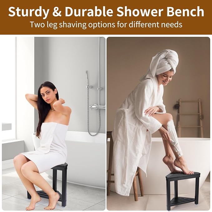 Boulphia Shower Foot Rest 14in, Acacia Wood Shower Stool - Image 4