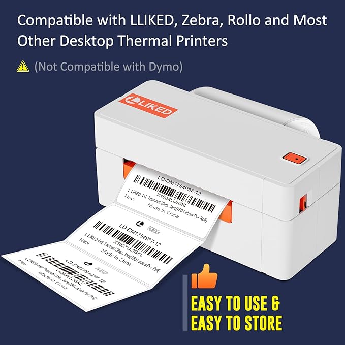 L LIKED 4" x 2" Direct Thermal Labels, Permanent Adhesive Barcode Shipping Labels & Compatible with Rollo, Zebra and Other Desktop Printers (1 Roll, 750 Labels)-DeskLoop Office