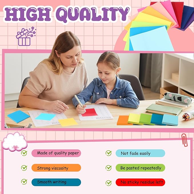 Zubebe 200 Pads Sticky Notes Bulk, Bright Colors Notepads Self Stick Note Square Memo Post Sticky for Office School, 45 Sheets/pad(3 × 3 Inch)-DeskLoop Office