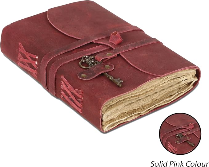 Leather Journal with Unlined Deckle Edge Paper 8x6 inch and Vintage Key | - Image 2