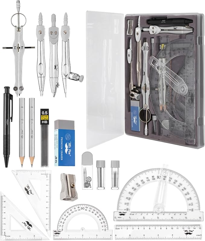 Mr. Pen- Geometry Set, Light Grey, 6 Inch Swing Arm Protractor | Divider by MrPen
