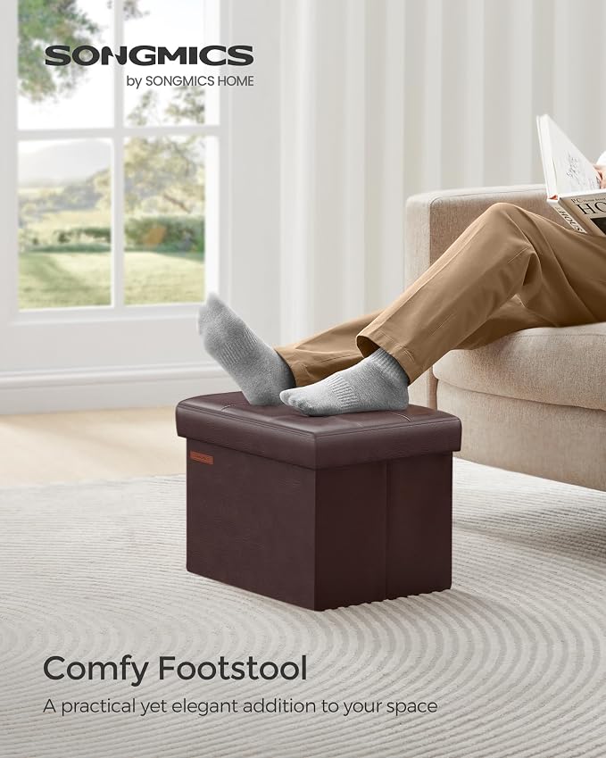 SONGMICS Small Folding Storage Ottoman, Foot Rest Stool, Cube Footrest - Image 3