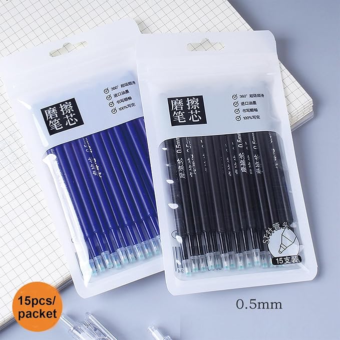 30 Pcs Black Blue Ink Gel Pen Refills 0.5mm Fine Point, Erasable Replacement - Image 6