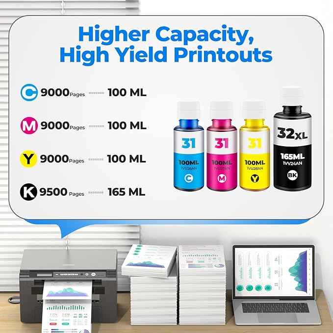 31 Ink 32XL Black Ink Bottle Set, Smart Tank 5101 7602 6001 651 Ink RefillCompatible with HP 31 32XL Ink Bottle Set for Smart Tank 7602 5101 5000 651 5103 6001 7301 7302 7001 5102 7006 7002 Printers-DeskLoop Office