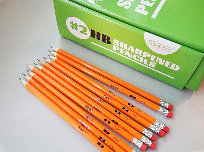 S & E TEACHER'S EDITION Woodcased #2 Pencils, Pre-sharpened, Yellow Pencils with Erasers #2 HB Lead Bulk Box, No. 2, Back to school, 1000Pcs