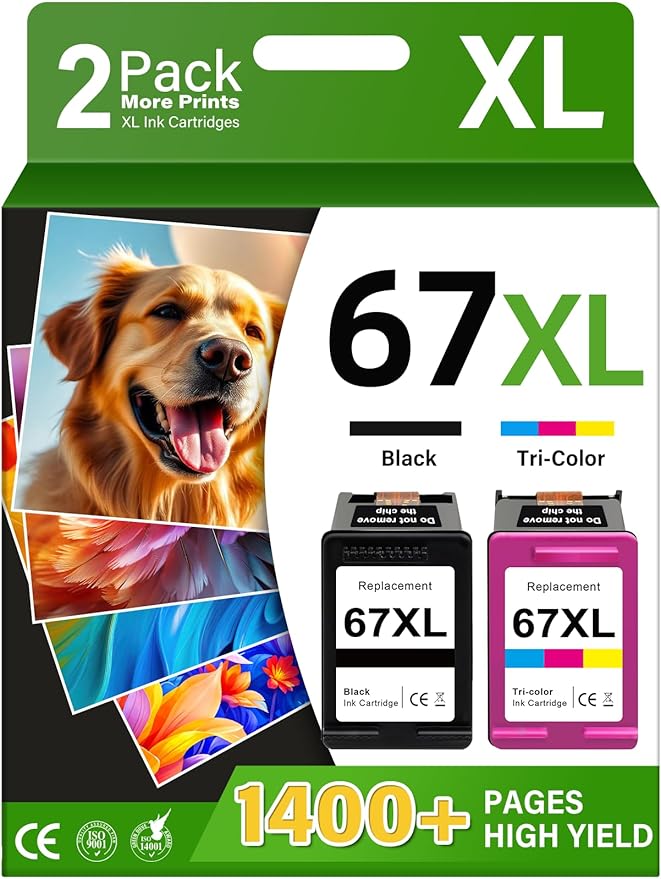 67XL Printer Ink Compatible for HP Ink 67 Replacement for HP67 67XL Ink Cartridges Black/Color Combo Pack Fit for DeskJet 2855e 2827e 4255e 2800e 2700e 2755e 4155e Envy 6000 6055e 6400 6455e Printer-DeskLoop Office
