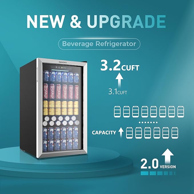 EUHOMY Beverage Refrigerator Cooler, 130 Can Mini Fridge with Glass Door for Soda Beer or Wine, Beverage Cooler for Home, Office, Bar with Adjustable Removable Shelves, Silver-DeskLoop Office
