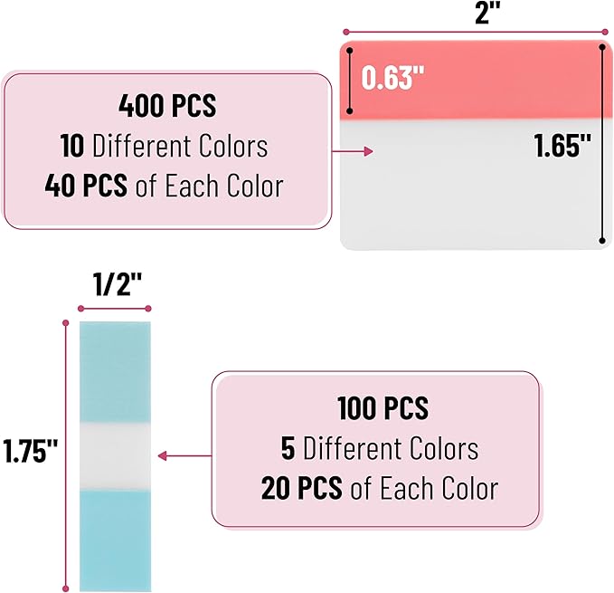 Mr. Pen- Sticky Index Tabs, 500 Pcs, 21 Sets, Colorful Sticky Tabs for Notebooks, Page Markers, Page Tabs for Binders, Page Tabs Sticky Tabs for Books, Notebook Tabs, Back to School Supplies-DeskLoop Office