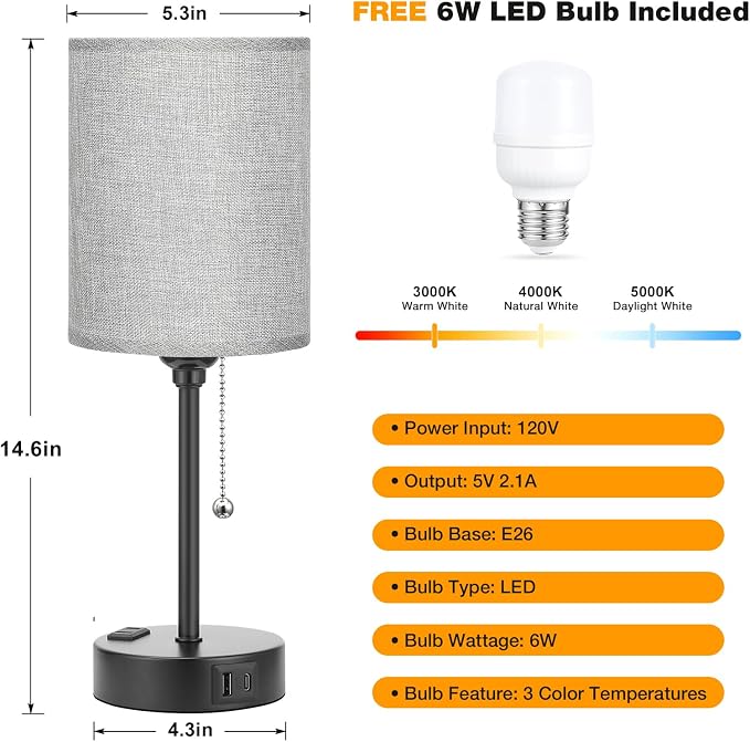 Grey Nightstand Lamps 3 Color Temperatures - Image 4