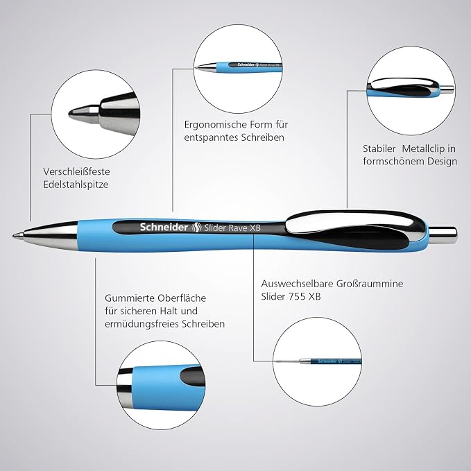 Schneider Slider Rave XB Ballpoint Pen, Refillable + Retractable, 1.4 mm - Image 7