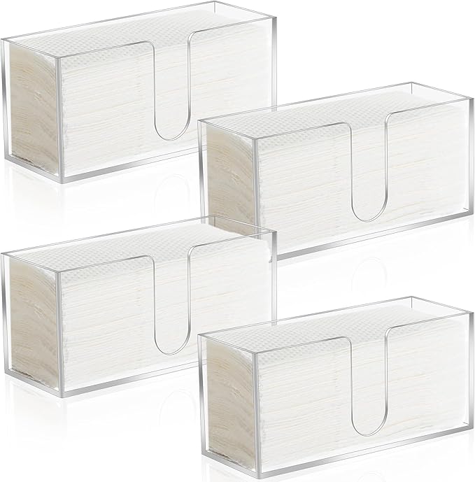 4Pack Acrylic Countertop Paper Towel Dispenser, Folded Paper Towel Dispenser Clear Trifold Napkin Holder, Suitable for Z-fold, C-fold or MultiFold Trifold Paper Towels for Bathroom Toilet and Kitchen-DeskLoop Office