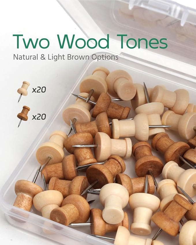 40 Pcs Wood Push Pins, Decorative Wooden Thumb Tacks - Image 2
