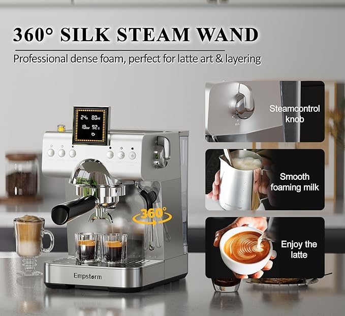 Espresso Machine 20 Bar with Steam Milk Frother, Stainless Steel Espresso maker with LED Display | Cold Brew & Hot Coffee Maker, Professional Cappuccino Expresso Machine for Home and Office-DeskLoop Office