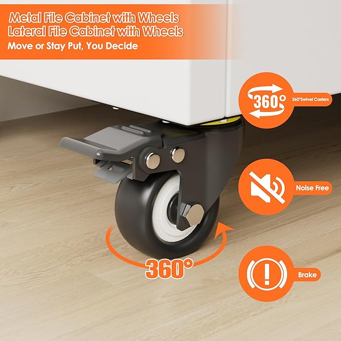 Aobabo Metal 1 Drawer Office File Cabinet with Lock and 2 Doors, Office Steel Files Cabinet with Wheels, Legal/Letter A4 Size, Assembly Required, White-DeskLoop Office