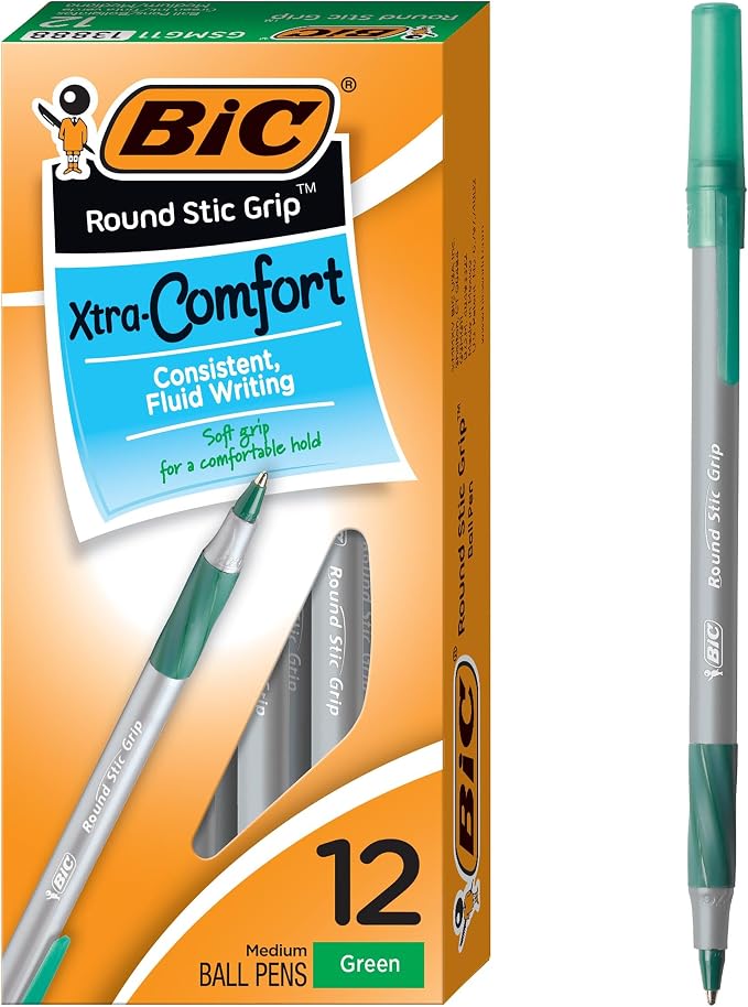 BIC Round Stic® Grip™ Xtra-Comfort Medium Ball Point Pen; Green; 12 Pack by BIC