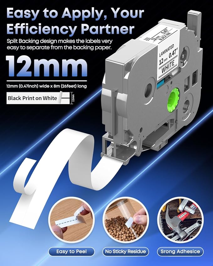 TZe-231 Replace for Brother Label Maker Tape 12mm 0.47 Laminated White 1/2" | P - Image 3