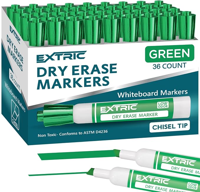 EXTRIC Green Dry Erase Markers 36 PK Whiteboard Marker Bulk Chisel Tip by EXTRIC