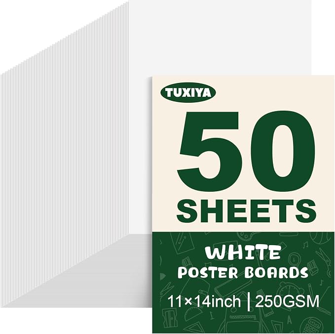 TUXIYA 50 Pack White Poster Board, 250GSM/92LB Heavy-Weight Blank Poster Board by Unknown