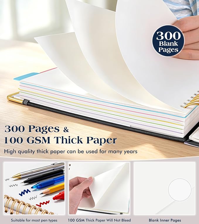 5 Subject Blank Notebook with Removable Dividers Tabs, 300 Pages Hardcover - Image 5