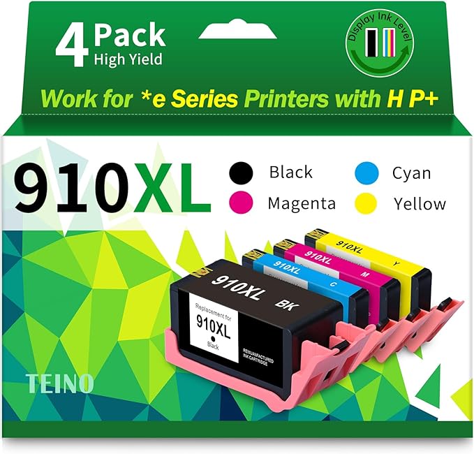 910XL Ink Cartridges Replacement for HP 910XL Ink Cartridges Combo Pack 910 Ink Work with OfficeJet Pro 8015e 8025e 8020 8028e 8010 8035e Printers (4-Pack 910XL Black and Color Combo Pack)-DeskLoop Office