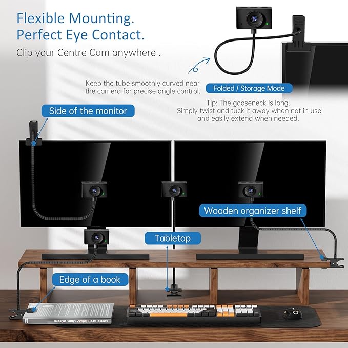 Eye Contact Web Camera for Desktop Computer – 1080P USB Camera with Microphone & Stand, Center Cam for Laptop or Desktop, Manual Focus, Plug & Play for macOS & Windows（Black）-DeskLoop Office
