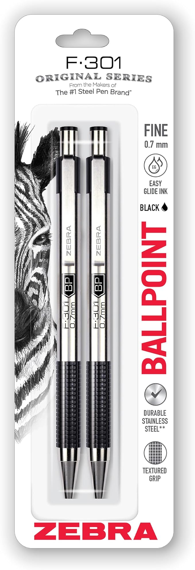 Zebra Pen F-301 Ballpoint Black Ink Fine Point 0.7mm Pen, Easy-Glide Ink by ZebraPen