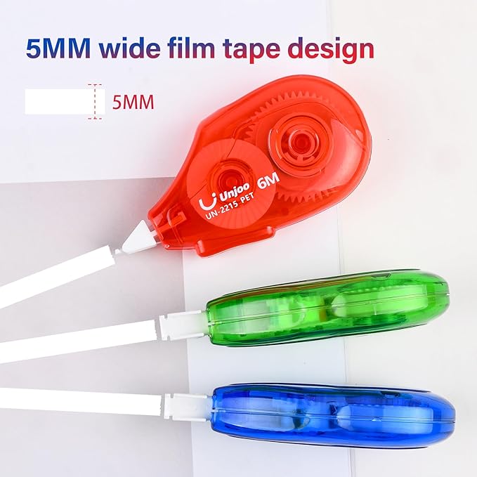 White Correction Tape Dispenser, 12-Count Pack, Easy To Use Applicator, Fast, Clean Tear-Resistant Tape For school Supplies, Office (6M/256, 3 colors, Tape Width 0.2in)