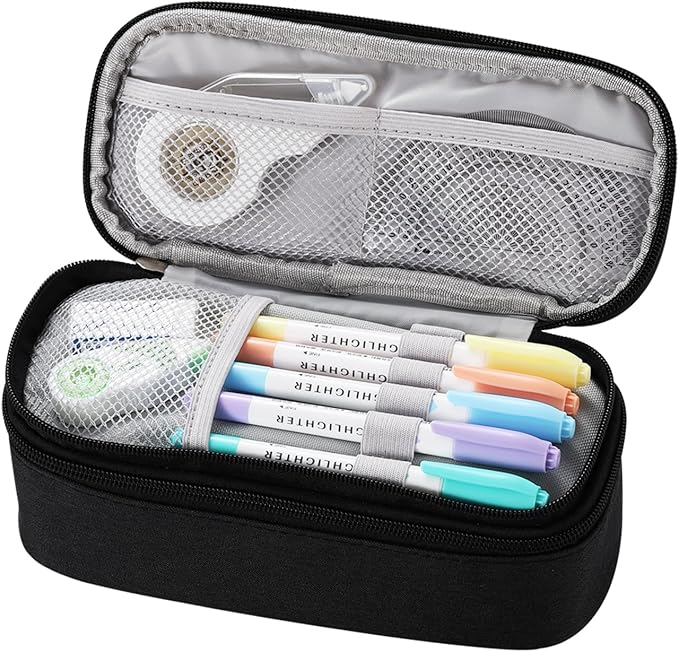 Dugio Large Pencil Case for Boys Teens Kids Pencil Bag with Zipper Pencil Pouch Aesthetic Pencil Pen Case Organizer for School Black-DeskLoop Office