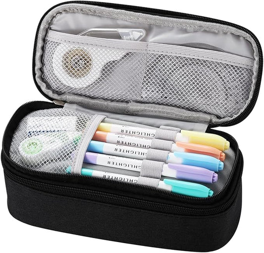 Dugio Large Pencil Case for Boys Teens Kids Pencil Bag with Zipper Pencil Pouch Aesthetic Pencil Pen Case Organizer for School Black-DeskLoop Office