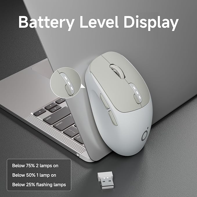 EWEADN Q5 Wireless Mouse, Bluetooth & 2.4G Quiet Computer Mouses with 1600 DPI, Battery Level Display, Ergonomic Office Mouse,6 Button Portable Cute Cordless Mice for Laptop/PC/Mac- Grey-DeskLoop Office