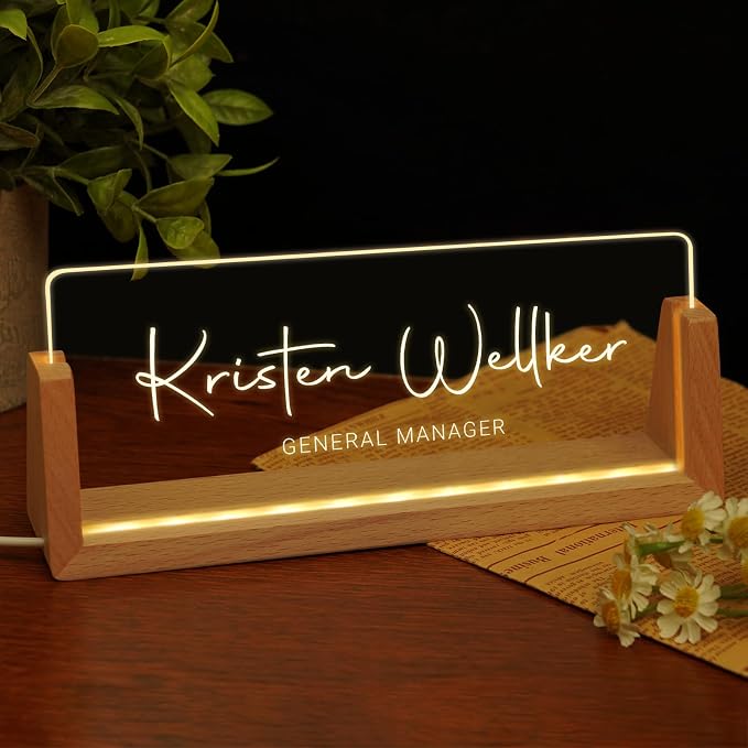 Custom Name Plate for Desk, Personalized Light Up Acrylic Desk Name Plate by EOBIBIFUN