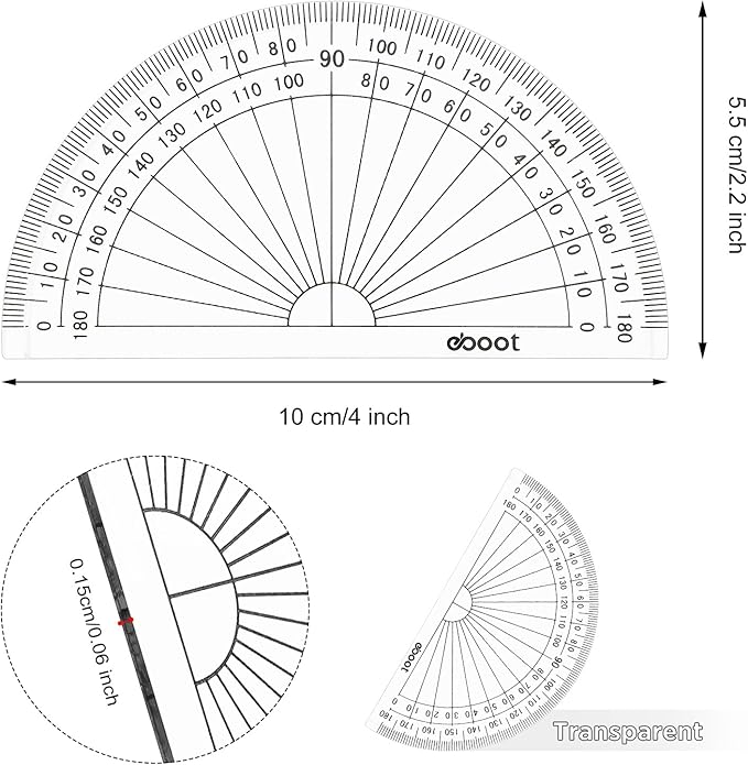 Zonon 3 Pcs 4 Inch Clear Plastic Protractor Bulk Math Protractors Set 180 Degrees Geometry Drafting Tools for Classroom Industry Office Back to School Supplies-DeskLoop Office