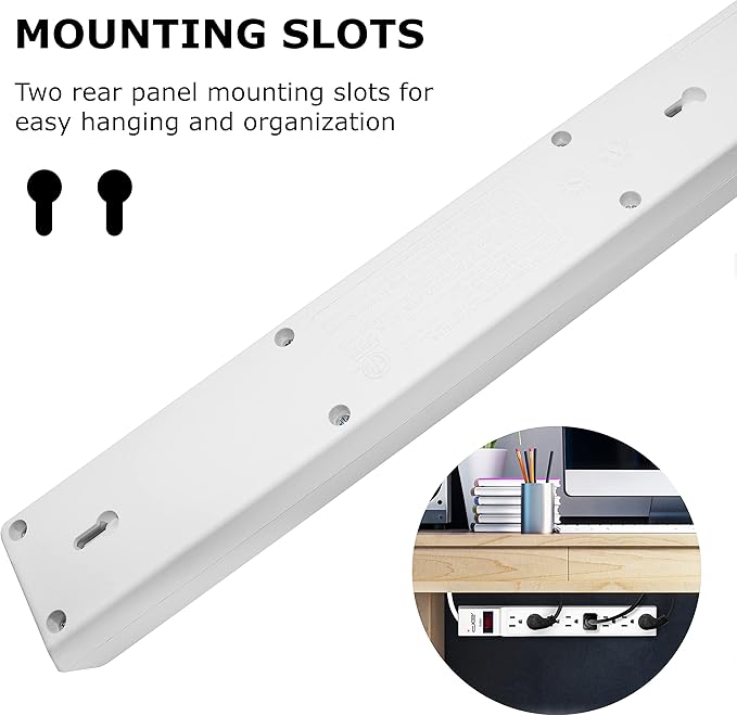 Digital Energy 15 FT 8 Outlet Surge Protector Power Strip - 15 AMP, 1875 W, 125 V, 350 J Surge Protection, ETL Listed - Flat Plug, White-DeskLoop Office