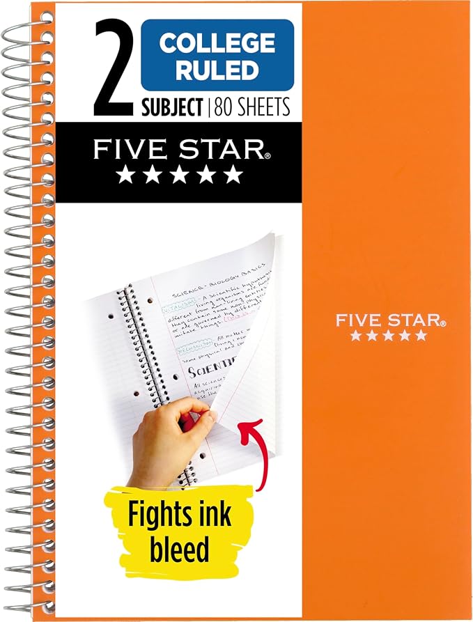 Five Star Spiral Notebook, 2 Subject, College Ruled Paper, 80 Sheets, Fights by FiveStar