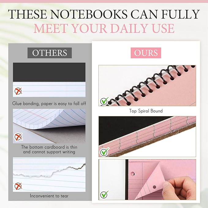 3 Packs 8.5" x 11" Top Spiral Notebook with 3 Hole Punched Legal Pads College Ruled Notepad 50 Sheets Hard Cardboard Paper Wirebound Notepad for Office School Business (Pink)-DeskLoop Office