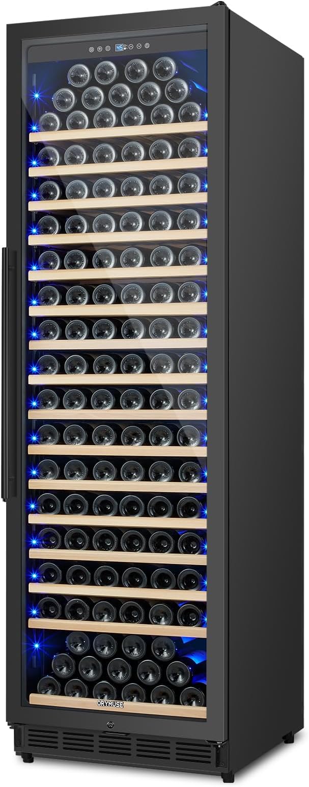 200 Bottle Upgrade Wine Cooler Refrigerator - 24 Inch Large Capacity Wine Fridge Built-In Freestanding, with Quiet Compressor, Professional Temperature Control & Wine Cellar - Black-DeskLoop Office
