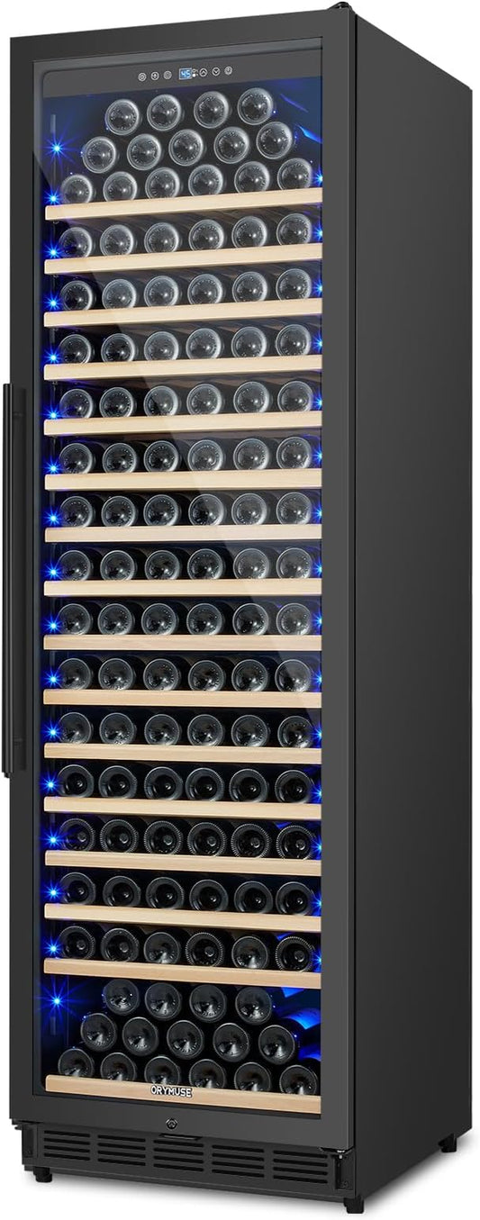 200 Bottle Upgrade Wine Cooler Refrigerator - 24 Inch Large Capacity Wine Fridge Built-In Freestanding, with Quiet Compressor, Professional Temperature Control & Wine Cellar - Black-DeskLoop Office