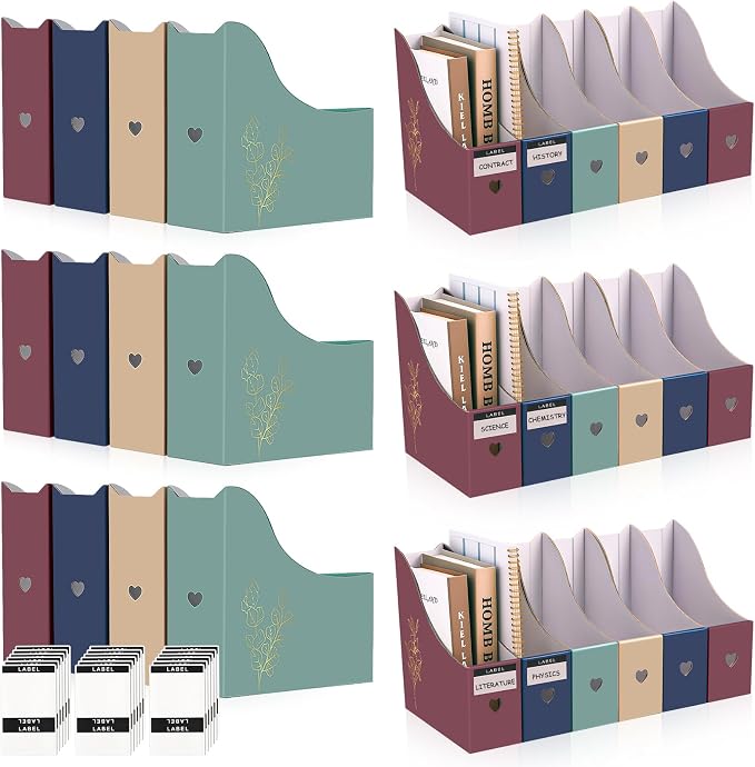24 Floral Cardboard Magazine Holders Set, File Folders Organizer Decorative by libfrnt