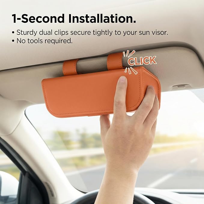 Magnetic Sunglasses Holder for Car Visor, PU Leather Clip, One-Handed Access - Image 6