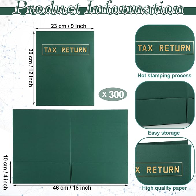 Kosiz 300 Pcs Tax Return Folders Bulk 9 x 12 Inch 2 Pocket Gold Foil Stamped - Image 2