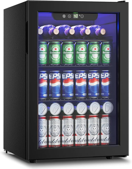 Wine Cooler, 26 Bottle 95 Can Mini Wine Fridge with Clear Glass Door for Beer Soda Water Drink, Small Wine Cellar Beverage Refrigerator for Bedroom Office Home Bar Dorm, 2.6 Cu.Ft-DeskLoop Office